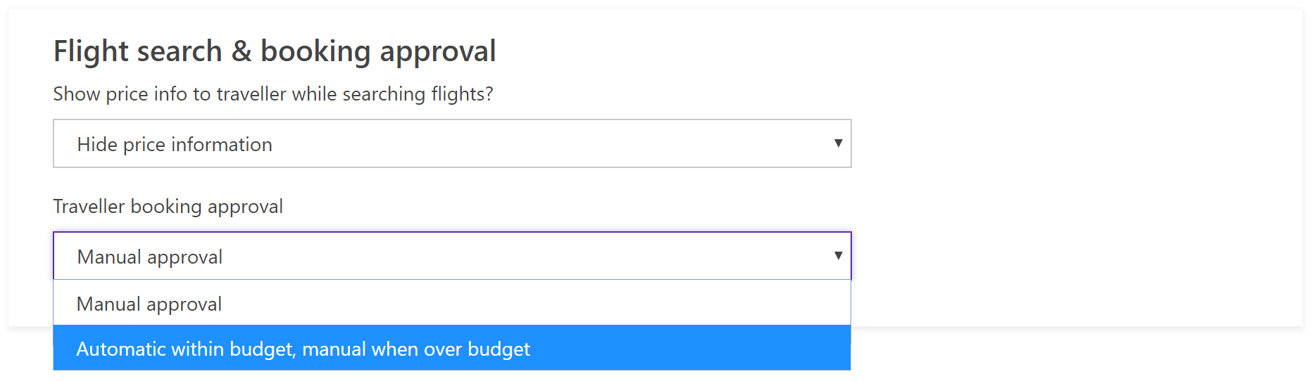 Automatic flight booking approval when within budget