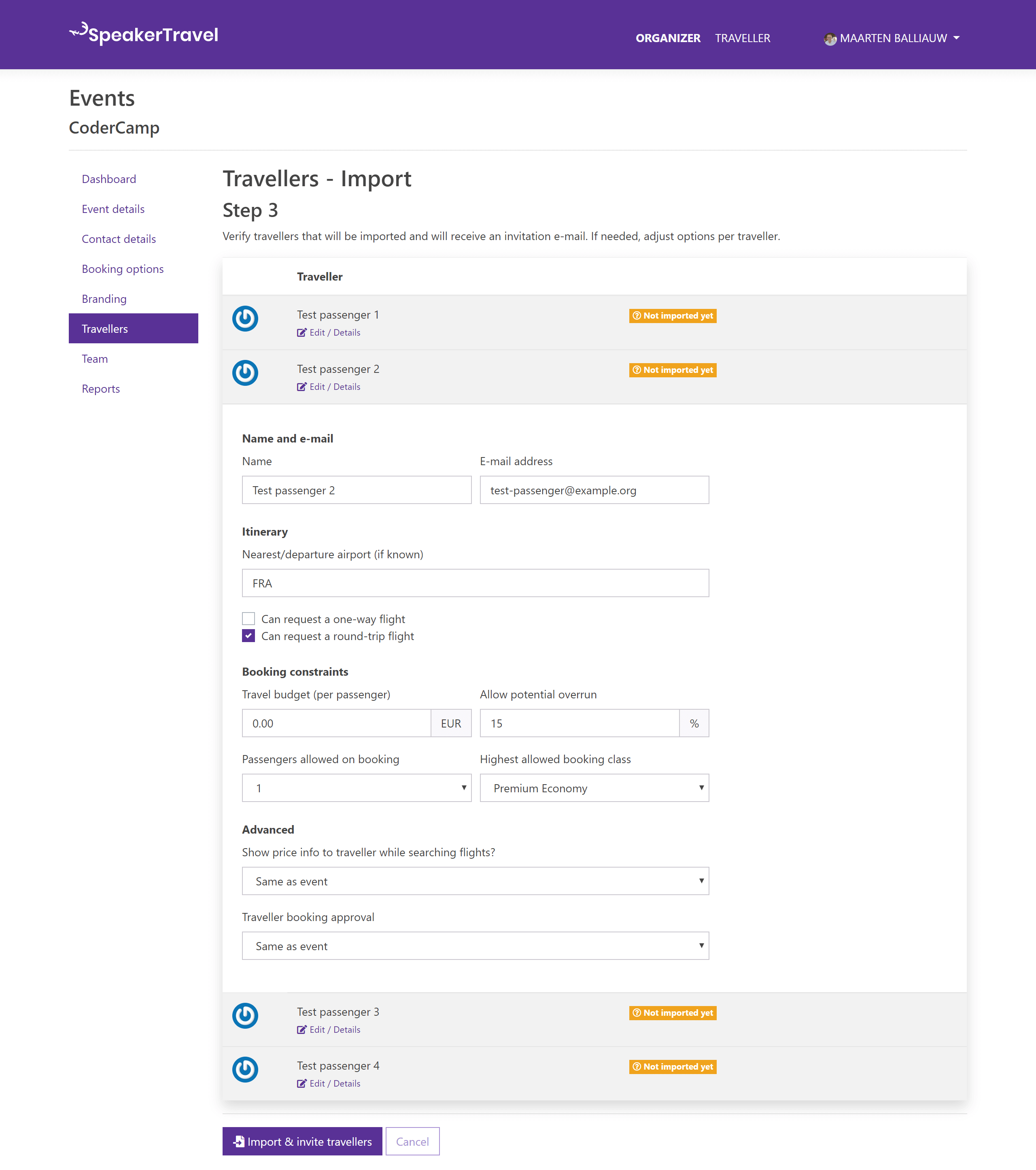 Importing Travellers from Excel, CSV or Sessionize.com