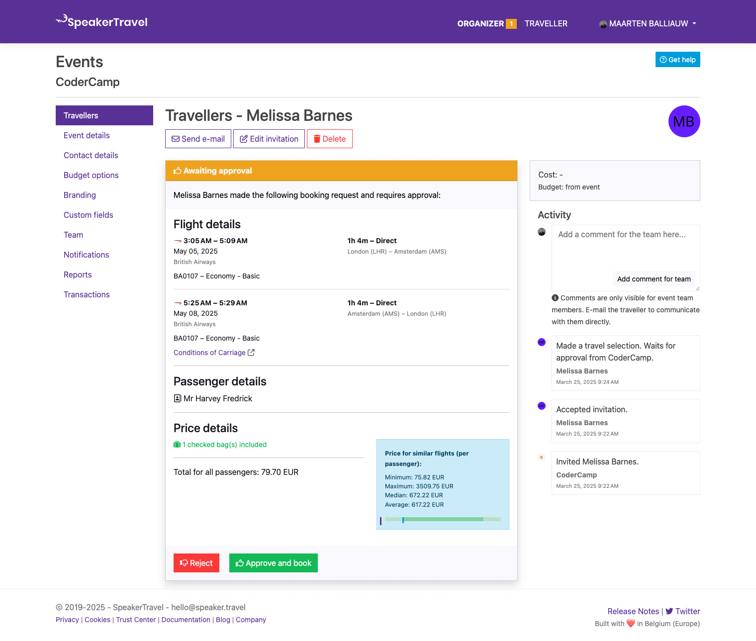 Approve or reject flight booking request