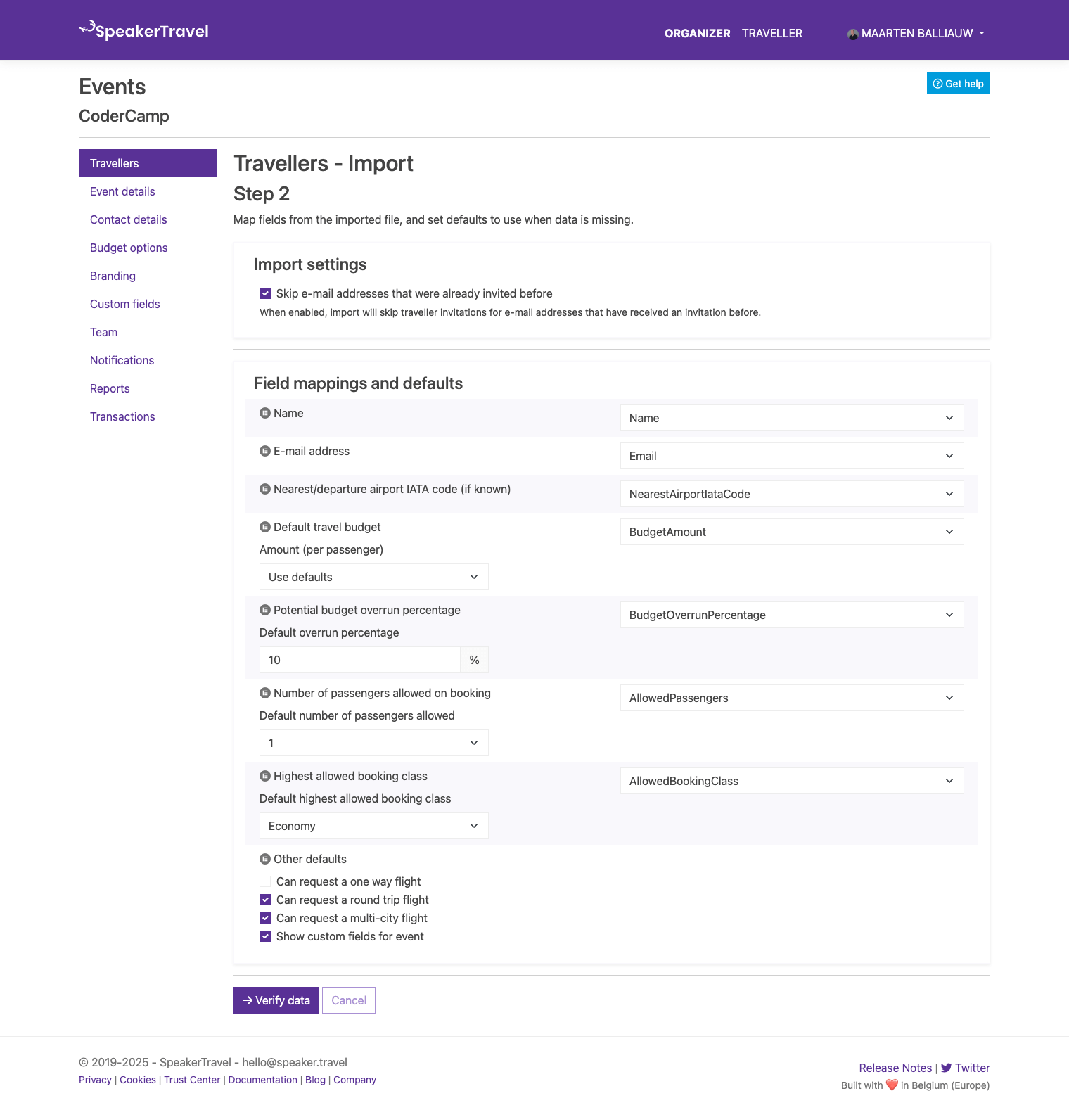 Import settings and field mapping