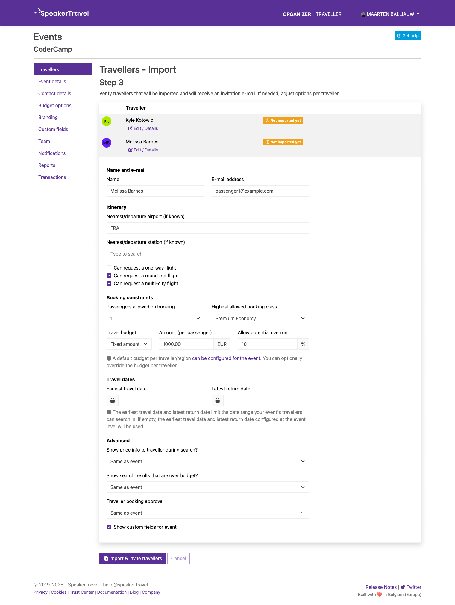 Verify traveller details and opionally adjust