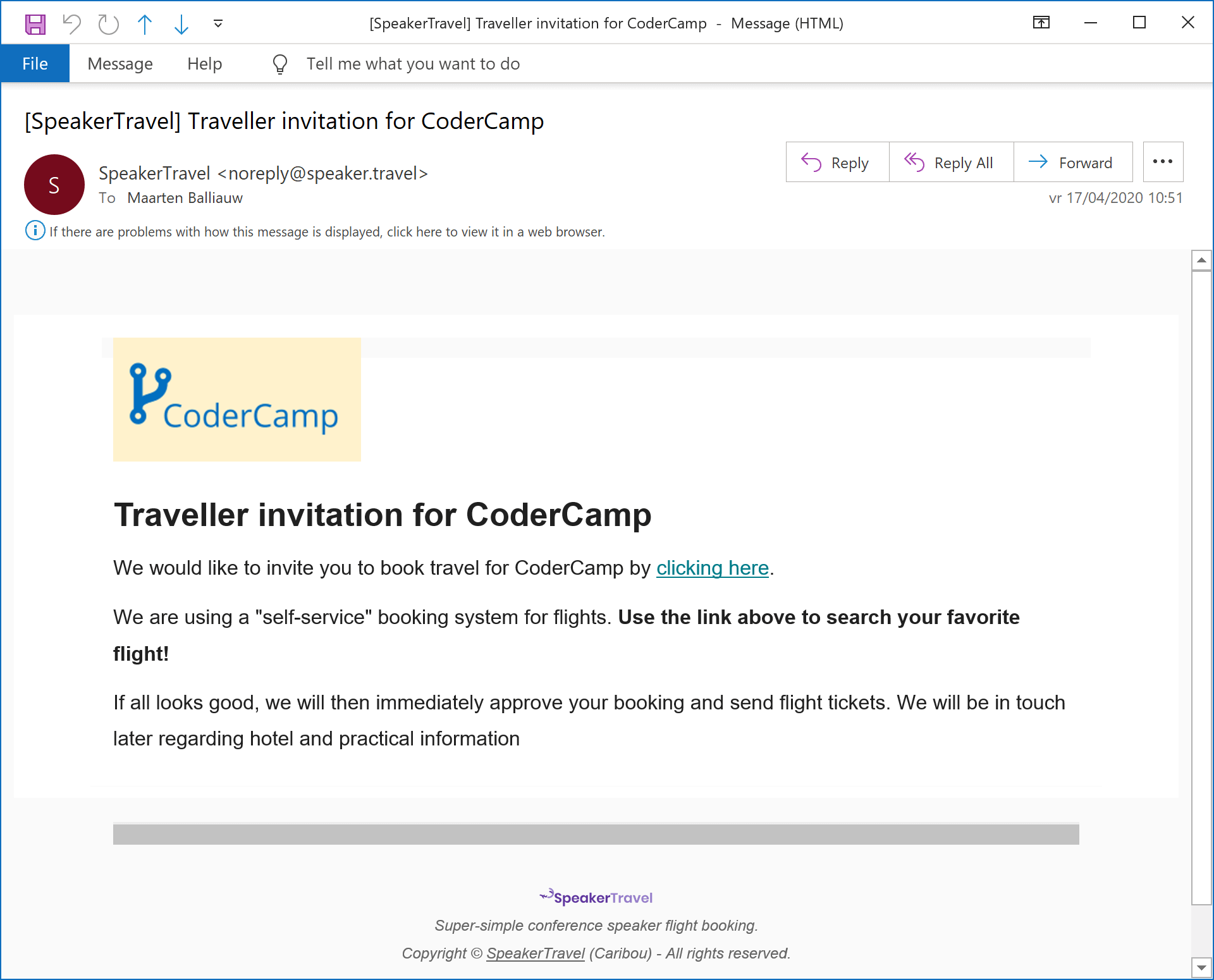 Traveller invitation e-mail
