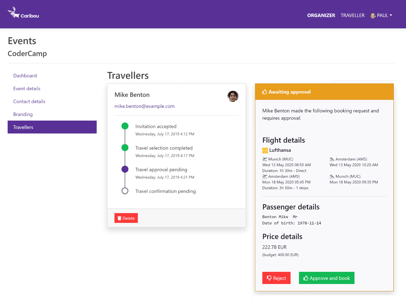 Organizer approves trip and automatically issues flight tickets